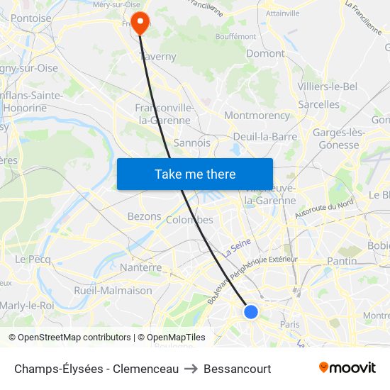 Champs-Élysées - Clemenceau to Bessancourt map