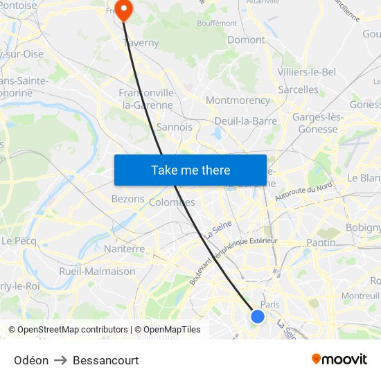 Odéon to Bessancourt map