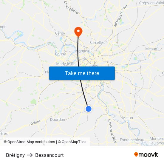Brétigny to Bessancourt map