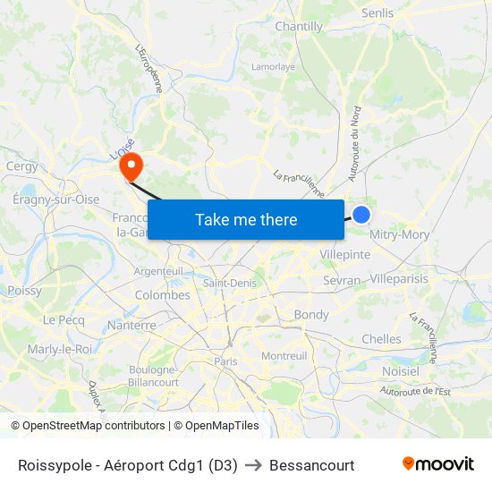Roissypole - Aéroport Cdg1 (D3) to Bessancourt map