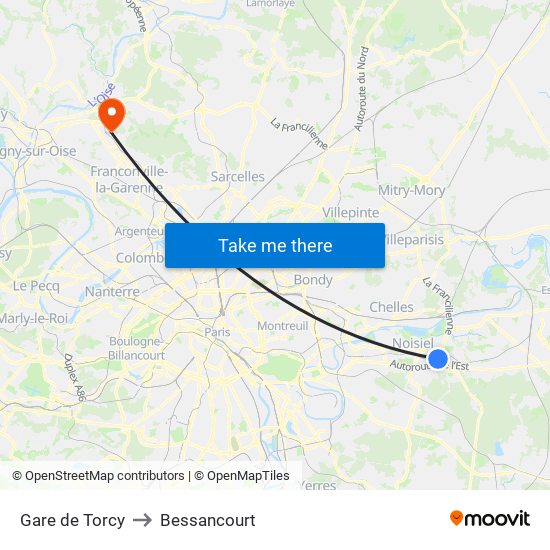 Gare de Torcy to Bessancourt map