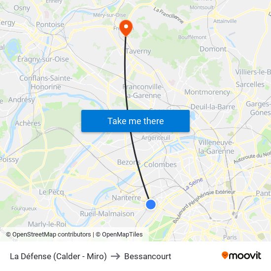 La Défense (Calder - Miro) to Bessancourt map