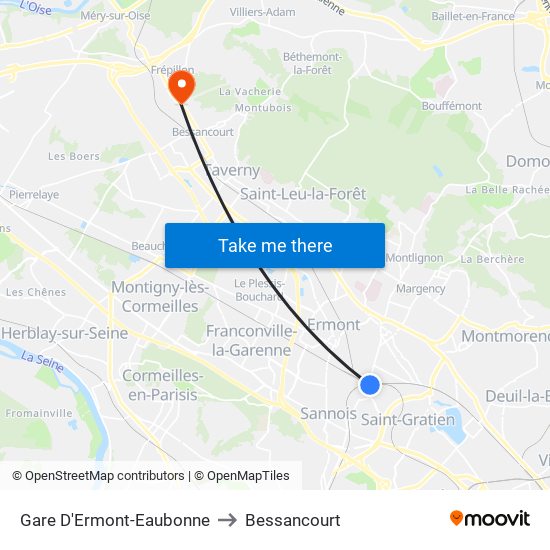 Gare D'Ermont-Eaubonne to Bessancourt map