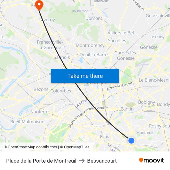 Place de la Porte de Montreuil to Bessancourt map