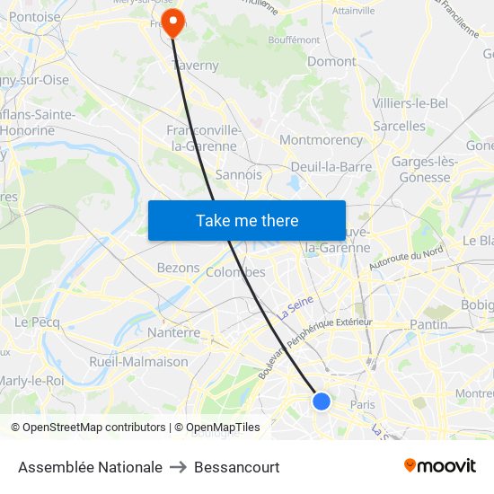Assemblée Nationale to Bessancourt map