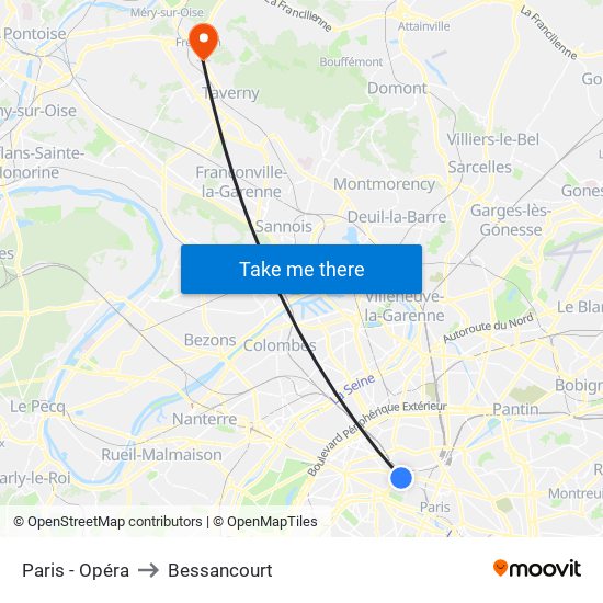 Paris - Opéra to Bessancourt map