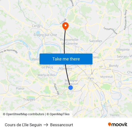 Cours de L'Ile Seguin to Bessancourt map