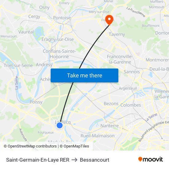 Saint-Germain-En-Laye RER to Bessancourt map