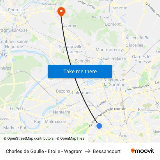 Charles de Gaulle - Étoile - Wagram to Bessancourt map
