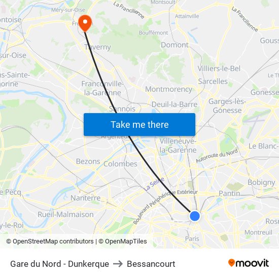 Gare du Nord - Dunkerque to Bessancourt map