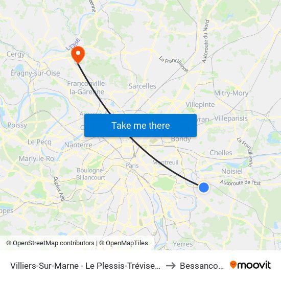 Villiers-Sur-Marne - Le Plessis-Trévise RER to Bessancourt map