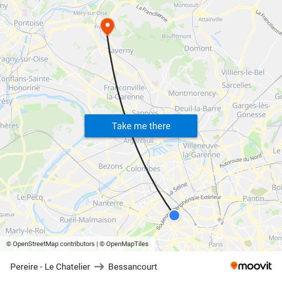 Pereire - Le Chatelier to Bessancourt map