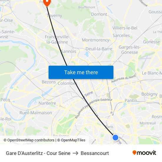 Gare D'Austerlitz - Cour Seine to Bessancourt map