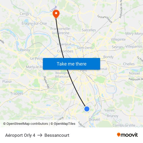 Aéroport Orly 4 to Bessancourt map