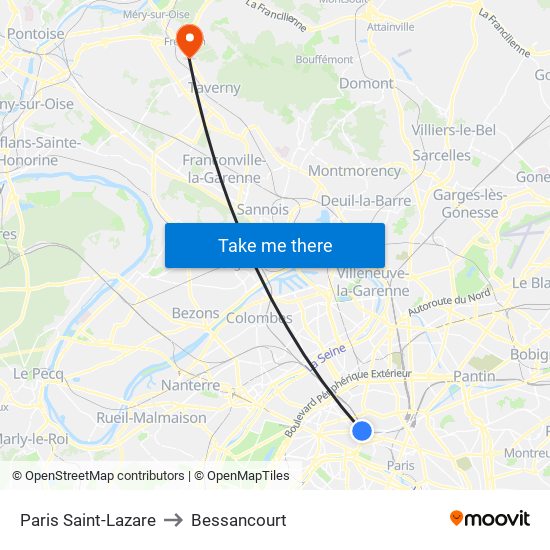 Paris Saint-Lazare to Bessancourt map