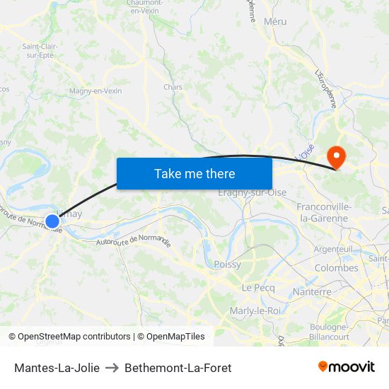 Mantes-La-Jolie to Bethemont-La-Foret map