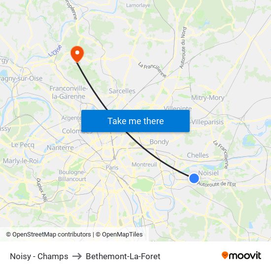 Noisy - Champs to Bethemont-La-Foret map