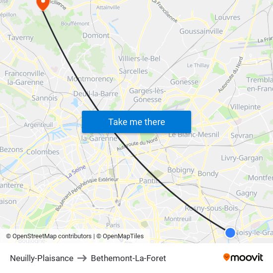 Neuilly-Plaisance to Bethemont-La-Foret map