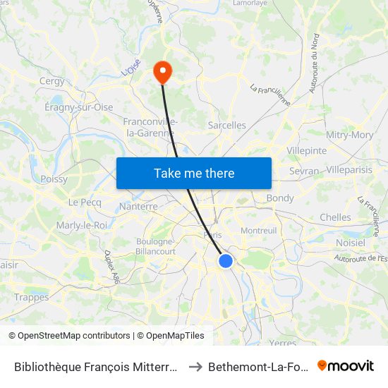 Bibliothèque François Mitterrand to Bethemont-La-Foret map