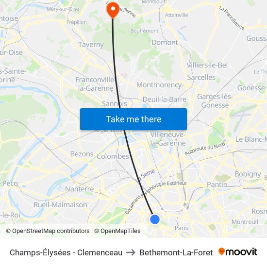 Champs-Élysées - Clemenceau to Bethemont-La-Foret map