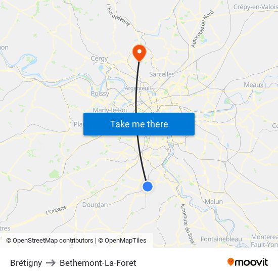 Brétigny to Bethemont-La-Foret map