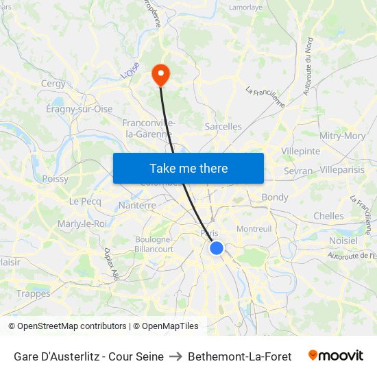 Gare D'Austerlitz - Cour Seine to Bethemont-La-Foret map