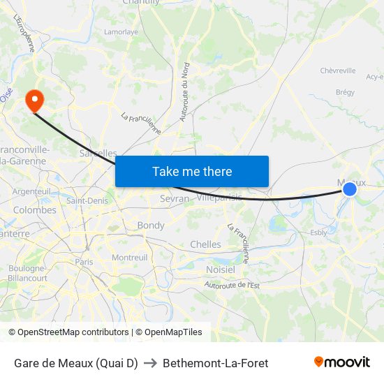 Gare de Meaux (Quai D) to Bethemont-La-Foret map