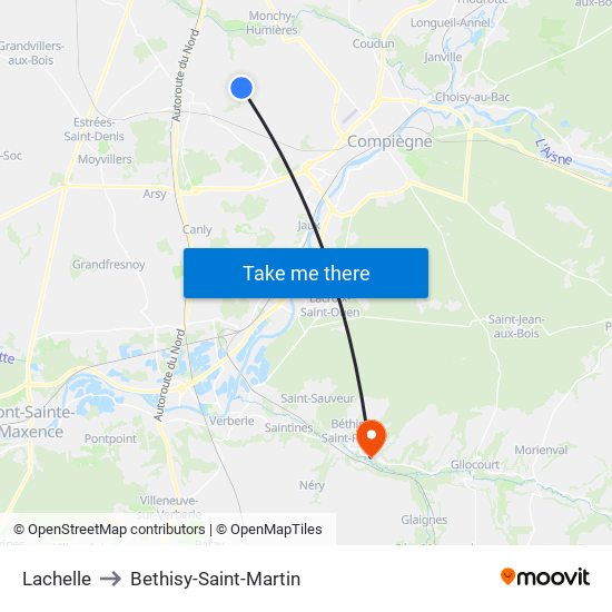 Lachelle to Bethisy-Saint-Martin map