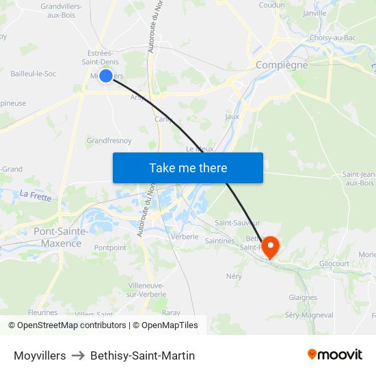 Moyvillers to Bethisy-Saint-Martin map