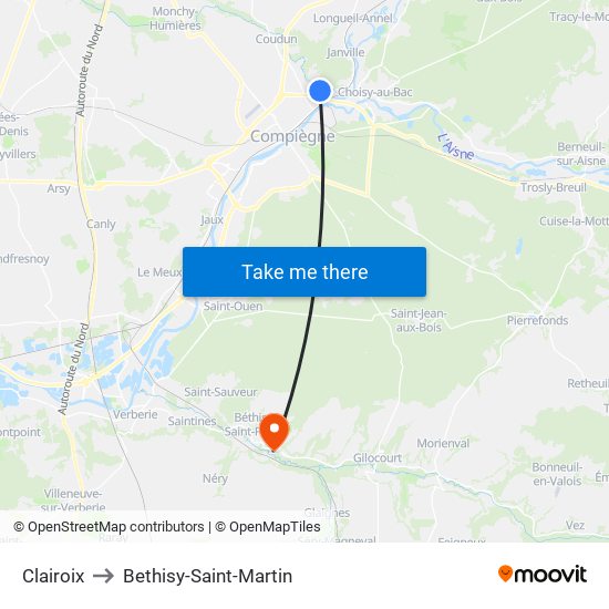 Clairoix to Bethisy-Saint-Martin map