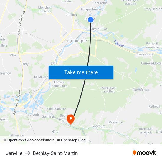 Janville to Bethisy-Saint-Martin map