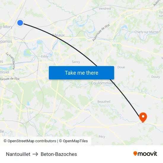Nantouillet to Beton-Bazoches map