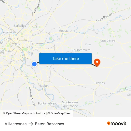 Villecresnes to Beton-Bazoches map
