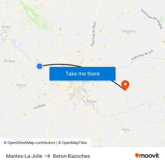 Mantes-La-Jolie to Beton-Bazoches map