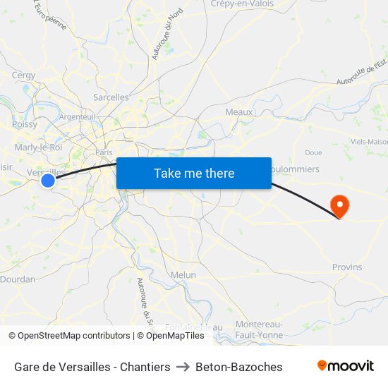 Gare de Versailles - Chantiers to Beton-Bazoches map