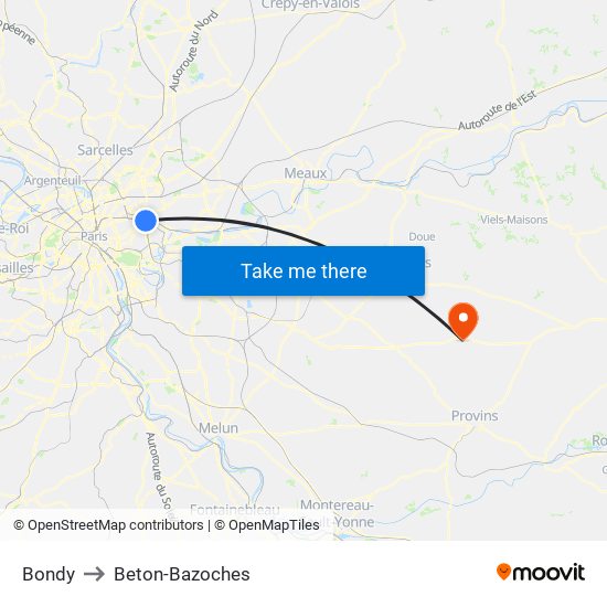 Bondy to Beton-Bazoches map