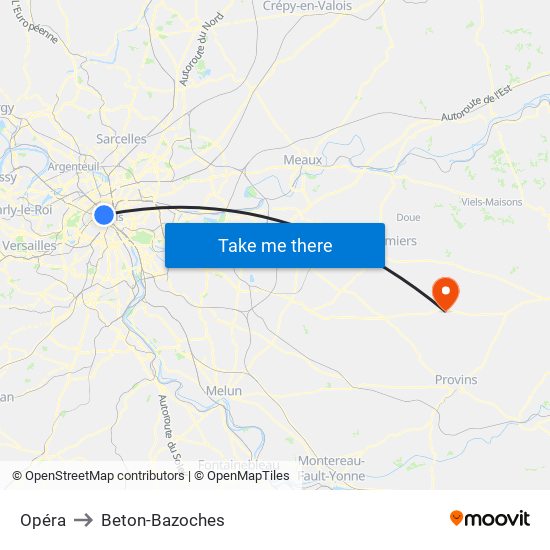 Opéra to Beton-Bazoches map