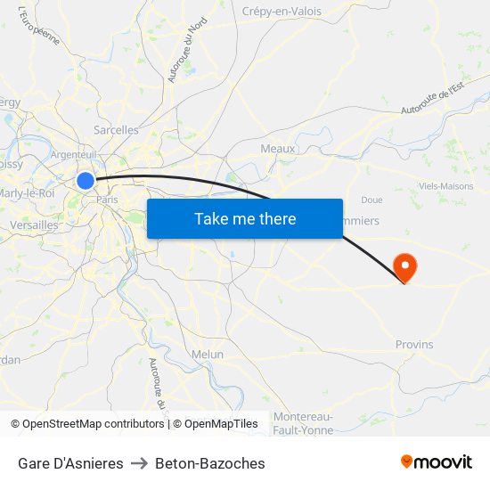 Gare D'Asnieres to Beton-Bazoches map