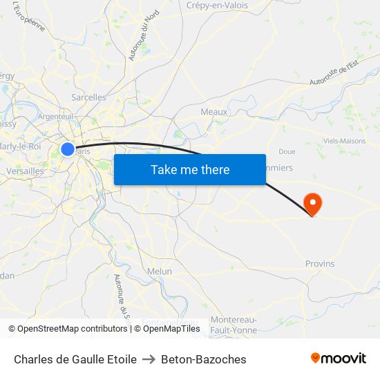 Charles de Gaulle Etoile to Beton-Bazoches map