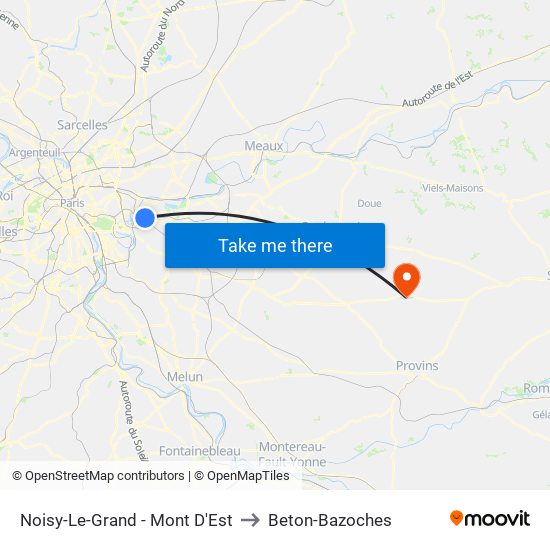 Noisy-Le-Grand - Mont D'Est to Beton-Bazoches map