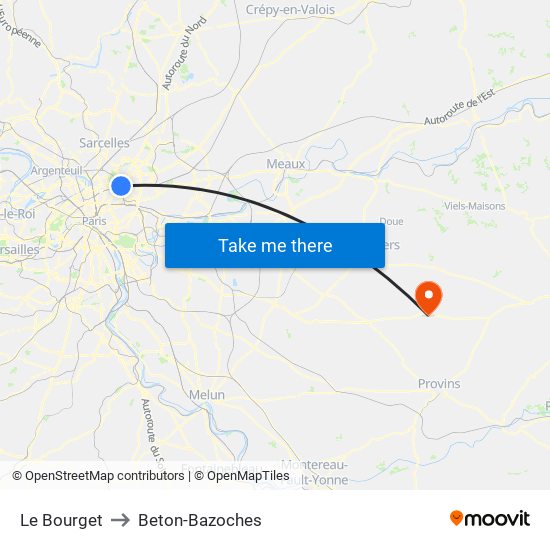 Le Bourget to Beton-Bazoches map
