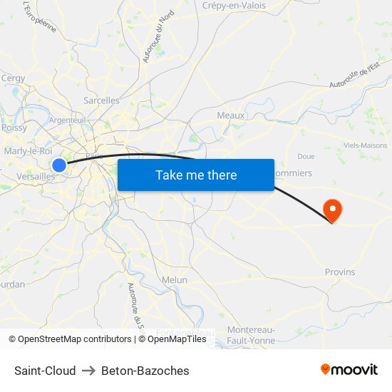 Saint-Cloud to Beton-Bazoches map