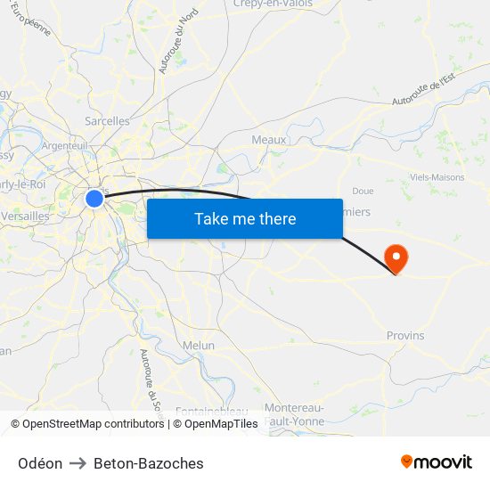 Odéon to Beton-Bazoches map