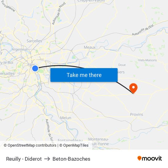 Reuilly - Diderot to Beton-Bazoches map