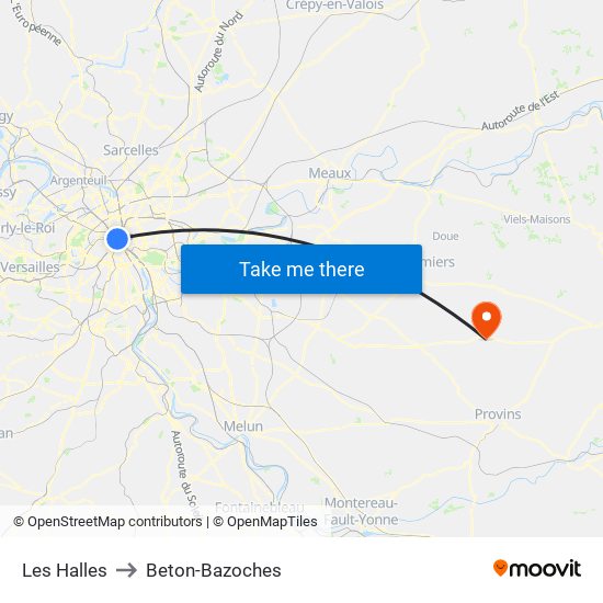 Les Halles to Beton-Bazoches map