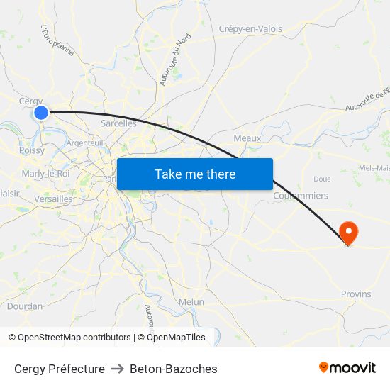 Cergy Préfecture to Beton-Bazoches map
