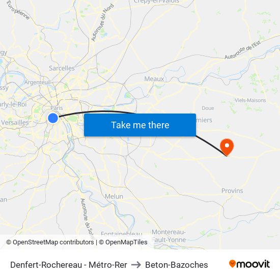 Denfert-Rochereau - Métro-Rer to Beton-Bazoches map