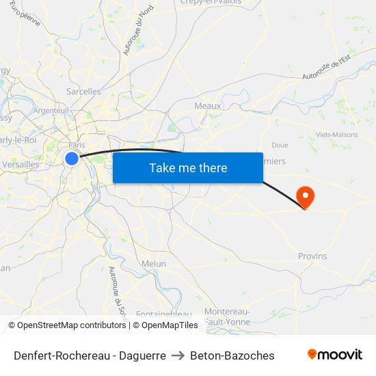 Denfert-Rochereau - Daguerre to Beton-Bazoches map