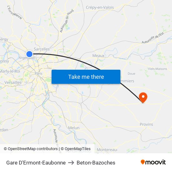 Gare D'Ermont-Eaubonne to Beton-Bazoches map