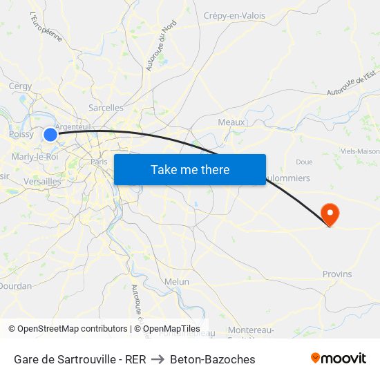 Gare de Sartrouville - RER to Beton-Bazoches map